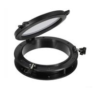 Oniissy Trappe marine ronde de 265 mm avec verre trempé pour bateau, yacht, camping-car, hublot étanche, cadre en ABS noir et matériel en acier inoxydable 316