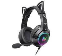 Onikuma casque de jeu rose avec oreilles de chat amovibles, pour ps5, ps4（noir） G