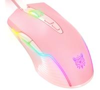 ONIKUMA CW905 Souris de jeu RGB,5 DPI réglables jusqu'à 3600, Souris ergonomique pour PC portable avec 7 boutons pour Windows Vista Linux, Rose