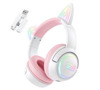 ONIKUMA GT838 Casque de jeu tri-mode avec oreilles de chat et éclairage RGB - Blanc / rose