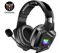 ONIKUMA K8 Casque de jeu circum-aural filaire avec micro HD flexible, éclairage RGB, son surround, pour PC et Xbox