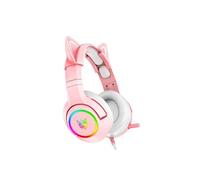 ONIKUMA K9 Casque de Jeu Rose avec Ajustement du Volume du Micro pour Xbox One, PS4, PC, Casque Amovible pour Oreille de Chat Rose G