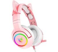 ONIKUMA K9 Casque de Jeu Rose avec Ajustement du Volume du Micro pour Xbox One, PS4, PC, Casque Amovible pour Oreille de Chat