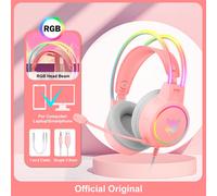 ONIKUMA RGB Casque Gamer PC PS4 Gaming Casque avec HD Flexible Mic 3.5mm Casque pour Xbox PS5 Switch Ordinateur Jeux-Rose