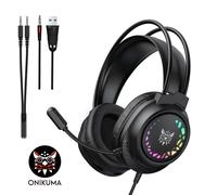 ONIKUMA X92 Casque de jeu filaire, son HiFi, avec éclairage RGB et microphone - Noir