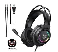 ONIKUMA X92 Casque de jeu filaire, son HiFi, avec éclairage RGB et microphone - Noir
