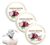 Onion Biotin Shampoo Bar 60g,Barre De Shampoo De Biotine D'oignon Naturel,Hydratant Oignons Shampooing Romarins Cheveux Savons Barres Adultes Hommes Femmes Adolescents (3PC)