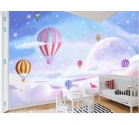 Onirique Ciel Étoilé Montgolfière Oiseau En Vol Nuages Blancs Papier Peint 3D Installation Facile Intissé Tapisserie Bureau Salon Canapé Chambre Décoration Murale-200cm×140cm