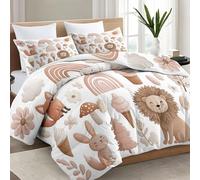 Onirique Couette Réversible 135 x 200 cm Animal Forêt Mignon Lion Lapin Couettes Imprimée 4 Saisons, Rose Clair Couette Matelassée sans Housse pour Ete Hiver 2 Personnes vec 2 Taies d'oreiller