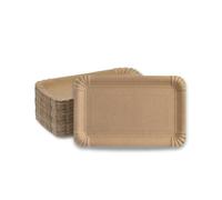 ONISM Lot de 50 assiettes en carton rectangulaires - 13 x 20 cm - Papier kraft - Marron - Étanche à la graisse - FSC - Jetables - Crêpes - Carton à saucisse - Bol à frites - Gaufres - Salade -