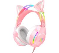 ONITOON Casque de jeu avec oreilles de chat et microphone - Éclairage RGB arc-en-ciel et son surround virtuel 7.1 - Casque over-ear filaire 3,5 mm pour PC/PS4/PS5/Xbox/Switch (Design ergonomique)
