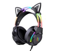 ONITOON Casque de Jeu avec Oreilles de Chat, rétroéclairage RVB pour PC/PS4/PS5/XBOX/Switch avec Micro antibruit - Son Surround virtuel 7.1, Design léger et Bandeau à réglage Automatique, Noir