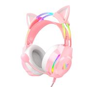 ONITOON Casque de jeu avec oreilles de chat, rétroéclairage RVB pour PC/PS4/PS5/XBOX/Switch avec micro antibruit - Son surround virtuel 7.1, design léger et bandeau à réglage automatique, rose