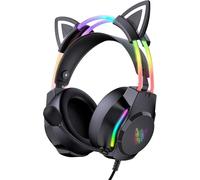 ONITOON Casque de jeu oreilles de chat microphone Éclairage RVB 7.1 Casque filaire 3,5 mm PC/PS4/PS5/Xbox/Switch Design ergonomique