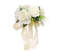 OnIUeZky 1pc Bouque Bouque Bouquet de Mariage Bouquet Tenant Un Bouquet de Fleur de Fleur de Rose Artificielle avec Ruban pour l'approvisionnement de Mariage Blanc