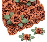 OnIUeZky 50pcs Rose Artificielle 9.84x2,95 Pouces Fleurs Orange Fleurs en Vrac en Vrac Pliables décortiquées Orange brûlé pour Les Restaurants la Saint-Valentin
