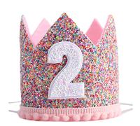 OnIUeZky Bébé filles 2e anniversaire chapeau de fête réglable Sparkle Tiarbands Baby d'anniversaire des bébé...
