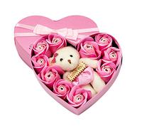 OnIUeZky Rose Love Heart en Forme de Coeur Boîte à Cadeaux Savon de Bain Fleur d'ours 10 étui parfumé..