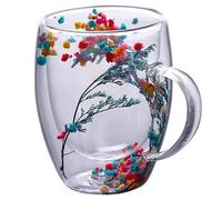 OnIUeZky Tasses en Verre à Double paroi à Double 350 ML Tasses de café en Verre Fleurs séchées Tasses café avec des Tasses en Verre à poignée Anti-calde pour Boissons Chaudes, thé, Lait 1