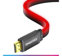 Oniverse Câble HDMI 2.1 LED 8K, 2m - Cable HDMI plat 48 Gbps haute vitesse - 8K@60Hz 4K@120Hz HDR Dynamique - Compatible PS4, PS5, Switch, Switch 2, PC, Mac, TV 8 et 4K, Blu-ray (Rouge)