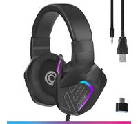 Oniverse Casque gaming filaire Meteor - Micro réglable, Haut-parleurs 50 mm, LED - Carbon Black