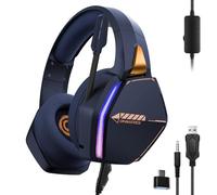 Oniverse Casque Gaming PS5 PS4 Switch 2 Xbox PC Mac avec Micro réglable, LED, Haut-parleurs 50mm, Coussinets Tissu Respirant - Casque Gamer stéréo Filaire Nebula Abyss Blue