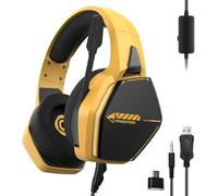 Oniverse Casque Gaming PS5 PS4 Switch Xbox PC Mac avec Micro réglable, LED, Haut-parleurs 50mm, Coussinets Tissu Respirant - Casque Gamer stéréo Filaire Nebula (SolarFire Yellow/Jaune)