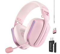 Oniverse Casque Gaming sans Fil Polaris Compatible PS5 PS4 Switch PC Mobile, Casque Gamer léger LED Faible Latence 2.4GHz ou Bluetooth, Batterie 33h, Son virtuel 7.1, Double Micro - Rose