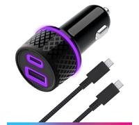 Oniverse Chargeur Voiture Switch 2, Switch, OLED, Lite, PC, Android - Adaptateur Allume Cigare 60W, Double Port USB-C USB-A, 1.5 Mètre, Charge Intelligente GaN, Câble tressé détachable USB-C Inclus