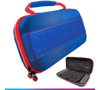 Oniverse Étui de Protection Compatible avec Nintendo Switch 2/OLED/Switch - Pochette de Transport Rigide imperméable à poignée, intérieur rembourré, Emplacements Jeux, Filet de Rangement (Bleu/Rouge)