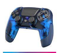 Oniverse Manette sans fil pour PS4, PS3, PC, Android iOS, prise casque, joystick à effet Hall, batterie rechargeable de 1000 mAh, touches macro, fonction réveil, gyroscope 6 axes, Revolt Blue