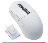Oniverse Souris gaming sans fil Vanguard – PixArt 12K DPI, 3 modes, Dock, Écran LED, Blanc