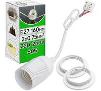 ONIX TECH 1 Pièce Douille E27 a Visser avec Câble de 160 mm de Long Ø40 mm 220-240V 60W 50-60Hz et 2 Pièce Adaptateur Abat Jour - Kit est Réalisé en Couleur Blanche