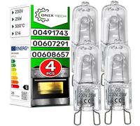 ONIX TECH 4 Pièces Ampoule Halogène Universel G9 pour Four 25W 230V 300°С avec le Code Original 00491743 00607291 00608657 pour Bosch pour Balay pour Constructa pour Siemens - Garantie de 5 Ans