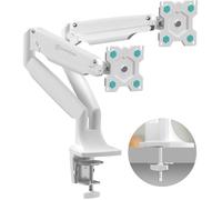 ONKRON Bras Articulé Double Écran PC Blanc pour 13-32 Pouces, Support Bureau, Charge 9 kg x2, VESA 75x75-100x100 mm, G200-W