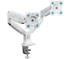 ONKRON Bras Ecran PC 2 Ecran de 13-32 Pouces 9 kg chacun, Support Ecran PC 2 Ecran VESA 75x75-100x100 Ressort à Gaz, Support Écran PC Double Bureau, Bras d'Écran Articulé, Monitor Arm Blanc G200-W