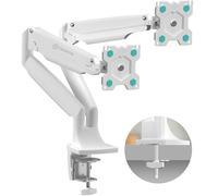 ONKRON Bras Ecran PC 2 Ecran de 13-32 Pouces, Support Ecran PC 2 Ecran Poids de 9 kg Chacun, Support Ecran Bureau avec VESA 75x75 & VESA 100x100, Bras d'Écran Double Plein Mouvement Blanc G200-W