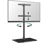 ONKRON Meuble TV en Verre Trempé pour 30-60 Pouces TV, Support TV sur Pied Pivotant Poids de 41 kg - Support TV Pied VESA 100x100-400x400/Pied Television Universel Hauteur Réglable TS5065-B Noir