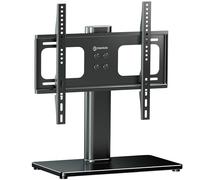 ONKRON Pied Support TV en Verre Trempé pour 26" - 55" TV, Meuble TV sur Pied Poids de 30 kg - VESA 75x75 - VESA 400x400 / Montage sur Table Hauteur Réglable PT1-B Noir