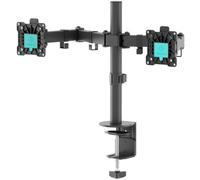 ONKRON Support Double Ecran PC 13"-32", 2x8 kg, Max VESA 100x100, D221E-B | Bras double écran, portée jusqu’à 380 mm, hauteur réglable, pivotant, gestion des câbles, bureau, études & trading, noir