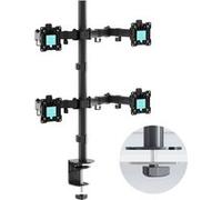 ONKRON Support Écran pour 4 PC de 13-32 Pouces, jusqu'à 8 kg chacun, VESA 75x75 et 100x100, Inclinable Pivotant Rotatif D421E-B Noir Noir