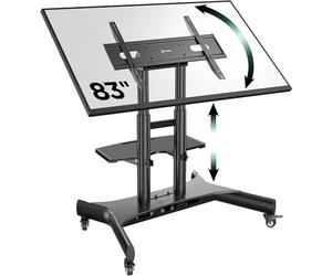 ONKRON Support TV roulettes 50-83 Pouces, 65 kg, Max VESA 800x500, TS1380-B | Support TV mobile, inclinaison à 90°, roues sécurisées, gestion des câbles, pour enseignement et travail collaboratif, noir