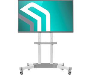 ONKRON Support TV roulettes avec Etagere pour 32-65 Pouces TV, Meuble TV Roulette Poids de 45 kg - Ecran sur Pied Mobile VESA 100x100 - VESA 600x400/Pied TV Roulette Hauteur Réglable TS1351-W Blanc