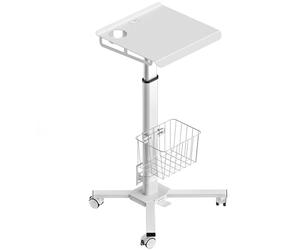ONKRON Table à roulettes pour Ordinateur Portable, 30 kg Max, LMG30-W | Chariot PC réglable en hauteur 75,5-115 cm par pédale, bureau mobile compact, panier ajustable, porte-gobelet, passage câbles