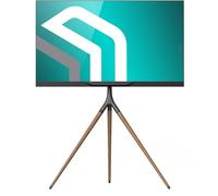 ONKRON Trepied TV Bois Intérieur pour 32-65 Pouces, Pied TV Universel Poids de 35 kg, Support TV sur Pied Hauteur Réglable VESA 100x100-400x400, Support TV Pivotant 360°, Chevalet TV Noir TS1220-B