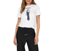ONLY Onlemma Life Reg S/S Lady Top Box JRS T-Shirt, Blanc Brillant/imprimé : Iconique, L Femme