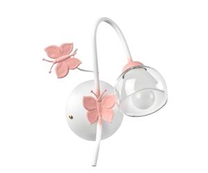ONLI Applique à une lumière en métal papillons peints en blanc/rose