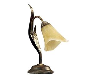 ONLI - Lampe à chevet en métal marron avec nuances dorées et verre ambre en forme de calla