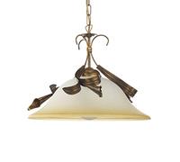 ONLI - Lampe à suspension en métal marron avec nuances dorées. Cloche en verre blanc satiné nuancé ambre