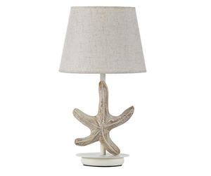 ONLI - Lampe de table en métal avec décoration étoile de mer en bois. Abat-jour en tissu beige